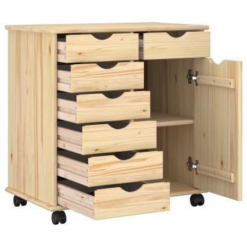 Rollschrank Mit Rad Braun 63,5 x 39 x 65,5 cm Massivholz Kiefer