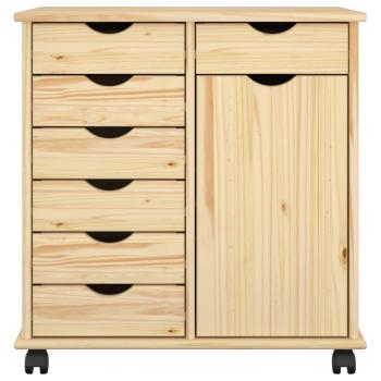 Rollschrank Mit Rad Braun 63,5 x 39 x 65,5 cm Massivholz Kiefer