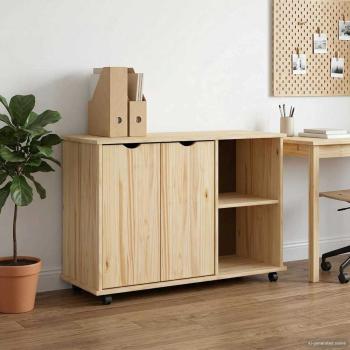 ARDEBO.de - Rollschrank Mit Rad Braun 100 x 39 x 65,5 cm Massivholz Kiefer