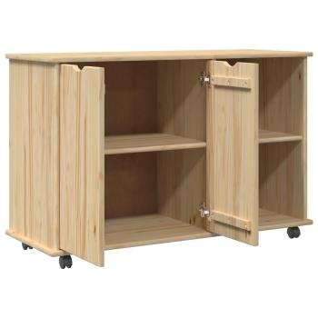 Rollschrank Mit Rad Braun 100 x 39 x 65,5 cm Massivholz Kiefer