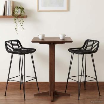 Barhocker 2 Stück Schwarz 44 x 46 x 91 cm Rattan und Stahl
