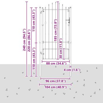 Zauntor ASTEN 100 x 175 cm Metall Schwarz Abschließbar