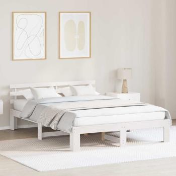 ARDEBO.de - Bettrahmen mit Kopfteil Weiß 160 x 200 cm Massives Kiefernholz