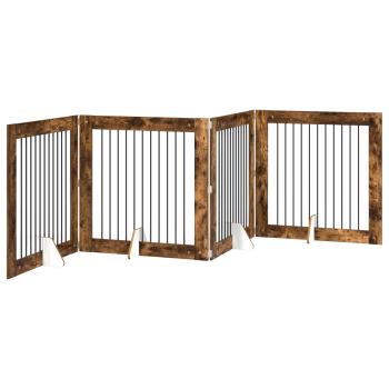 Klappbares Hundetor mit Ständern 4 stk. Räuchereiche 401 cm