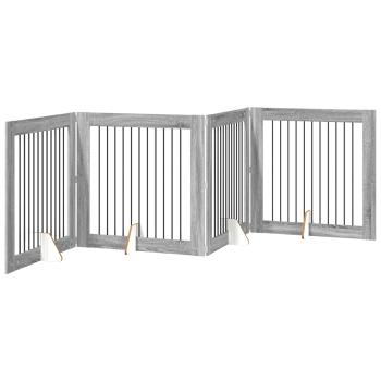 Klappbares Hundetor mit Ständern 4 stk. Sonoma-Grau 401 cm