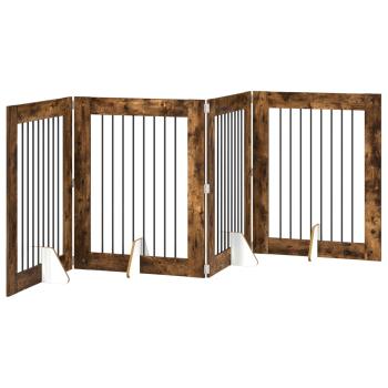 Klappbares Hundetor mit Ständern 4 stk. Räuchereiche 321 cm