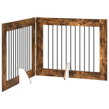 Klappbares Hundetor mit Ständern 2 stk. Räuchereiche 200,5 cm