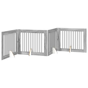 Klappbares Hundetor mit Ständern 4 stk. Sonoma-Grau 401 cm