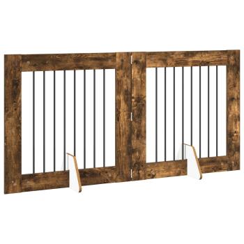 Klappbares Hundetor mit Ständern 2 stk. Räuchereiche 160,5 cm