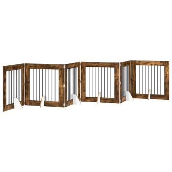 Klappbares Hundetor mit Ständern 6 stk. Räuchereiche 482 cm