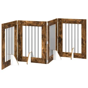 Klappbares Hundetor mit Ständern 4 stk. Räuchereiche 241 cm