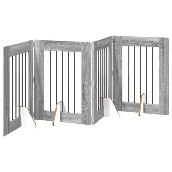 Klappbares Hundetor mit Ständern 4 stk. Sonoma-Grau 241 cm