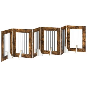 Klappbares Hundetor mit Ständern 6 stk. Räuchereiche 362 cm