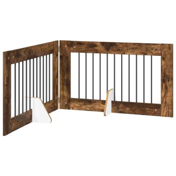 Klappbares Hundetor mit Ständern 2 stk. Räuchereiche 200,5 cm