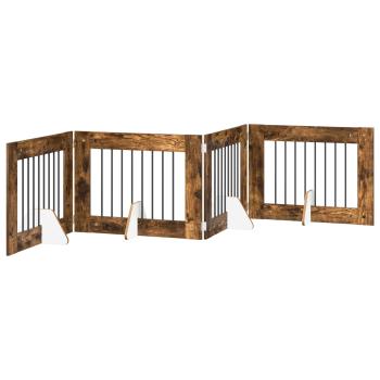 Klappbares Hundetor mit Ständern 4 stk. Räuchereiche 321 cm