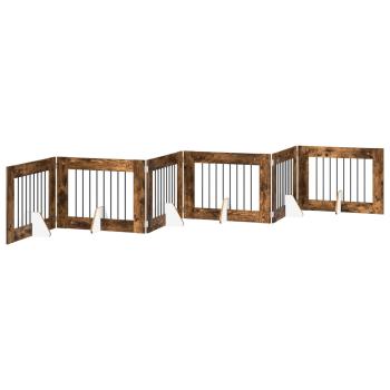 Klappbares Hundetor mit Ständern 6 stk. Räuchereiche 482 cm