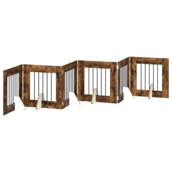Klappbares Hundetor mit Ständern 6 stk. Räuchereiche 362 cm