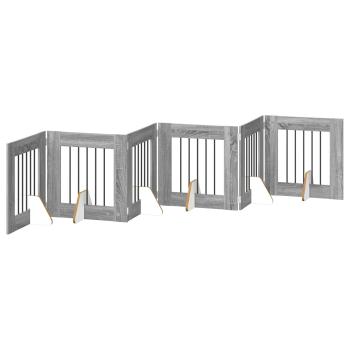 Klappbares Hundetor mit Ständern 6 stk. Sonoma-Grau 362 cm