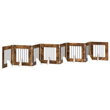 Klappbares Hundetor mit Ständern 8 stk. Räuchereiche 60 cm