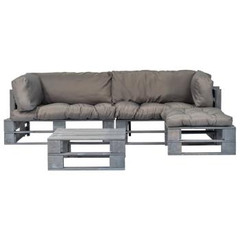 4-tlg. Outdoor-Lounge-Set Paletten mit Kissen in Grau Holz