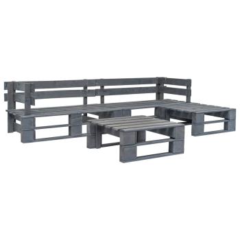 4-tlg. Outdoor-Lounge-Set Paletten mit Kissen in Grau Holz