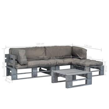 4-tlg. Outdoor-Lounge-Set Paletten mit Kissen in Grau Holz