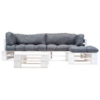 4-tlg. Paletten-Lounge-Set mit Kissen in Grau Holz