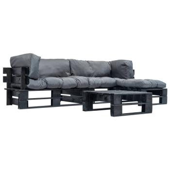ARDEBO.de - 4-tlg. Garten-Lounge-Set aus Paletten mit Grauen Kissen Holz