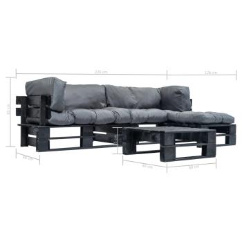 4-tlg. Garten-Lounge-Set aus Paletten mit Grauen Kissen Holz