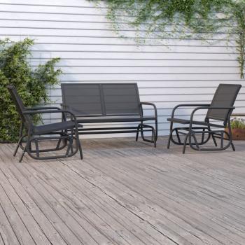 ARDEBO.de - 3-tlg. Garten-Lounge-Set Schaukel Schwarz Textilene und Stahl