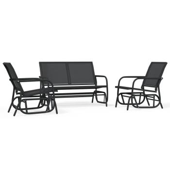 3-tlg. Garten-Lounge-Set Schaukel Schwarz Textilene und Stahl