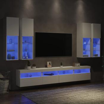 ARDEBO.de - 7-tlg. TV-Wohnwand mit LED-Leuchten Weiß