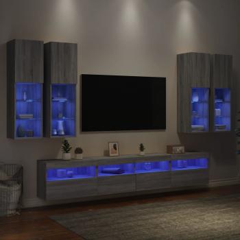 ARDEBO.de - 7-tlg. TV-Wohnwand mit LED-Leuchten Grau Sonoma