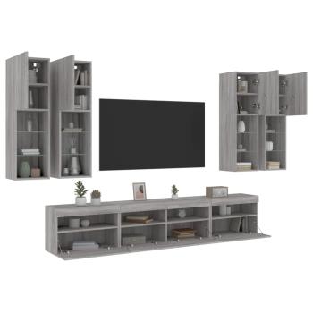 7-tlg. TV-Wohnwand mit LED-Leuchten Grau Sonoma