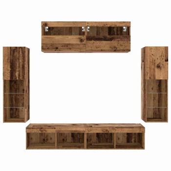 TV-Schrankset mit LED-Lichtleisten 6 pcs Altholz Holzwerkstoff