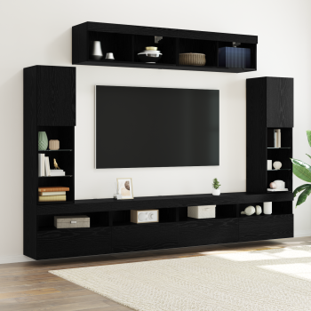 TV-Schrankset 6 pcs Schwarz Eichen-Optik Holzwerkstoff