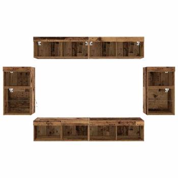 TV-Schrankset mit LED-Lichtleisten 8 pcs Altholz Holzwerkstoff