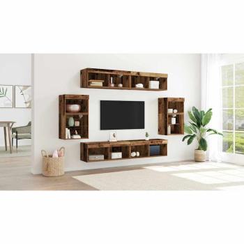 TV-Schrankset mit LED-Lichtleisten 8 pcs Altholz Holzwerkstoff