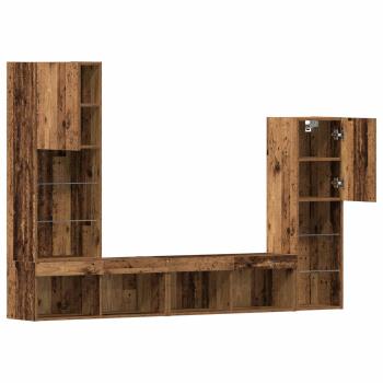 TV-Schränk mit LED-Lichtleisten 4 pcs Altholz Holzwerkstoff