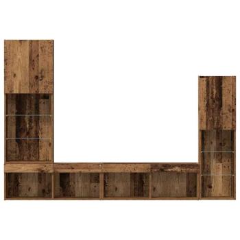 TV-Schränk mit LED-Lichtleisten 4 pcs Altholz Holzwerkstoff