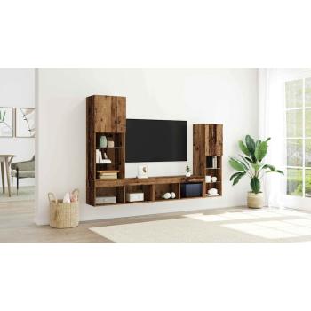 TV-Schränk mit LED-Lichtleisten 4 pcs Altholz Holzwerkstoff