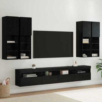 ARDEBO.de - TV-Wandschrank-Set mit LED-Lichtern 7 Stk. Schwarz Eichen-Optik