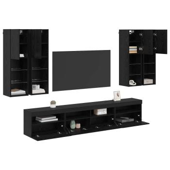 TV-Wandschrank-Set mit LED-Lichtern 7 Stk. Schwarz Eichen-Optik