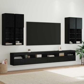 ARDEBO.de - TV-Wandregal-Set 7 stk. Schwarz Eichen-Optik Holzwerkstoff