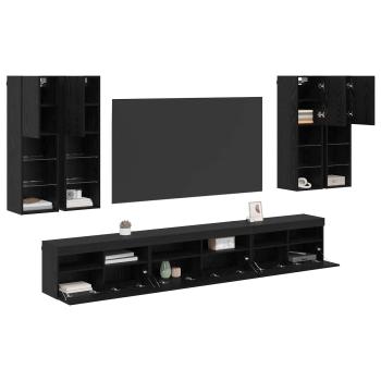TV-Wandregal-Set 7 stk. Schwarz Eichen-Optik Holzwerkstoff