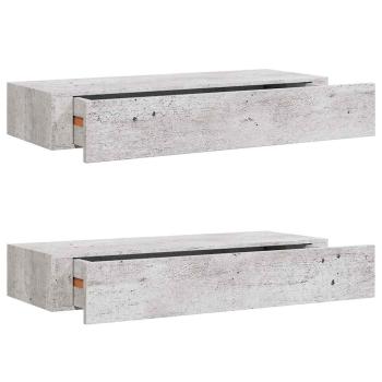Wandregale mit Schubladen 2 Stk. Betongrau 60x23,5x10 cm MDF