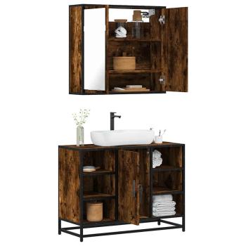 ARDEBO.de - 2-tlg. Badmöbel-Set Räuchereiche Holzwerkstoff