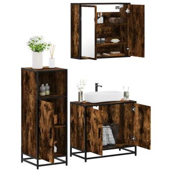 ARDEBO.de - 3-tlg. Badmöbel-Set Räuchereiche Holzwerkstoff