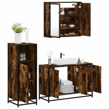 ARDEBO.de - 3-tlg. Badmöbel-Set Räuchereiche Holzwerkstoff