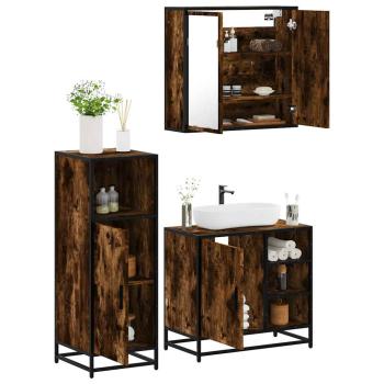 ARDEBO.de - 3-tlg. Badmöbel-Set Räuchereiche Holzwerkstoff